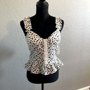 Meraki ruffle top size XL NWT cream & black floral accents slightly padded